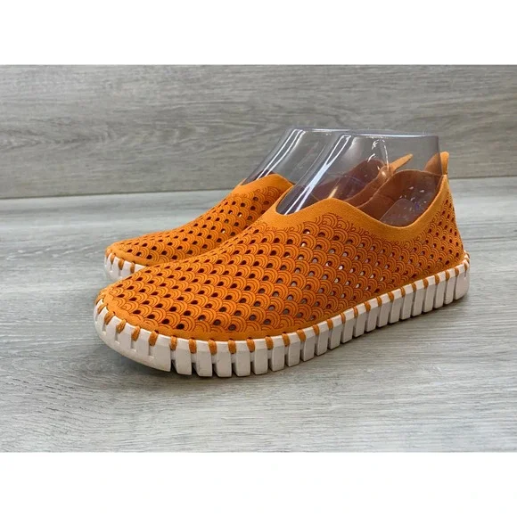 Ilse Jacobsen Women's Sneakers Hornbaek Tulip 139 Orange Laser Cut 7 Slip On - Picture 3 of 10